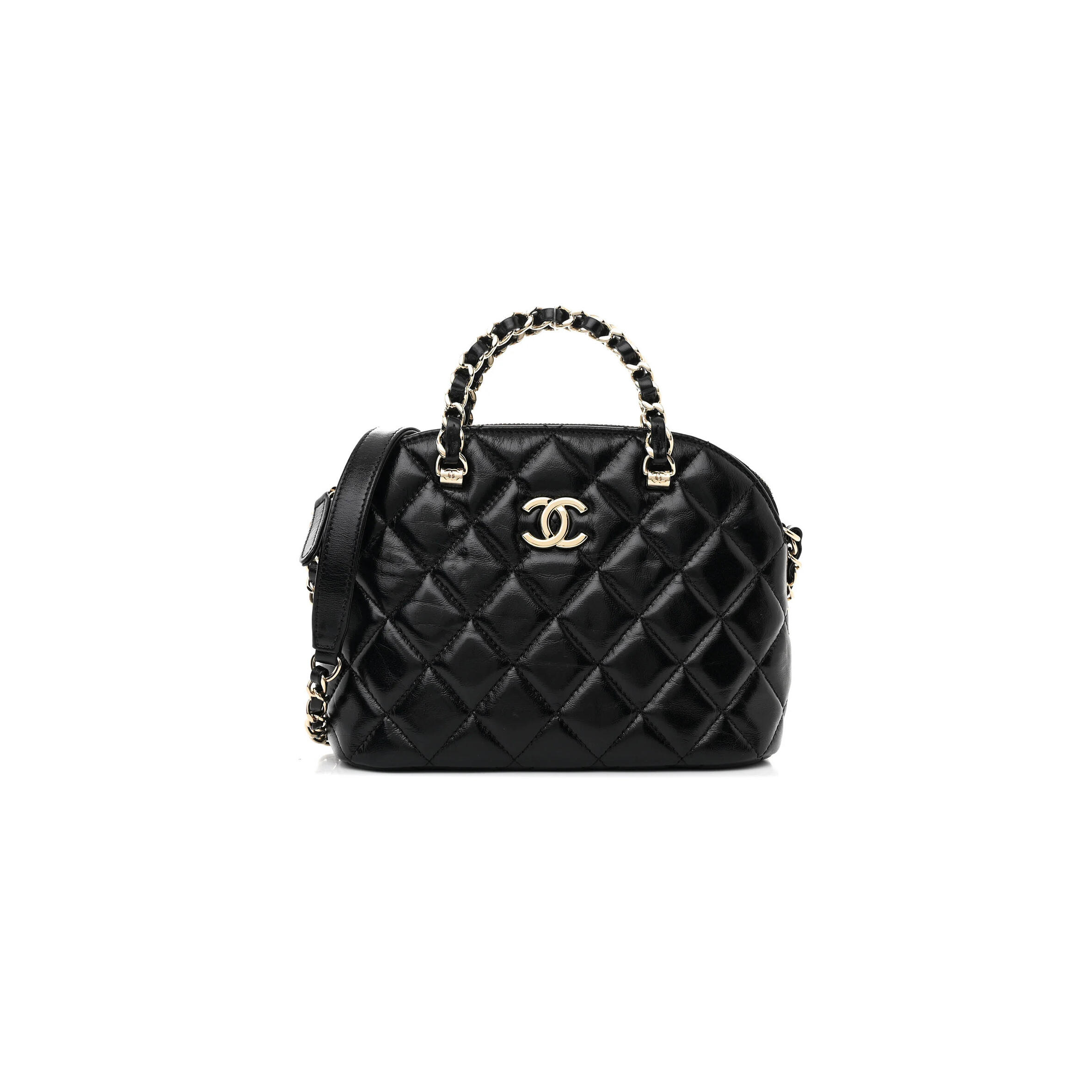 CHANEL SHINY LAMBSKIN QUILTED SHINY COCO CLUTCH WITH CHAIN BLACK (15*12*5cm)
